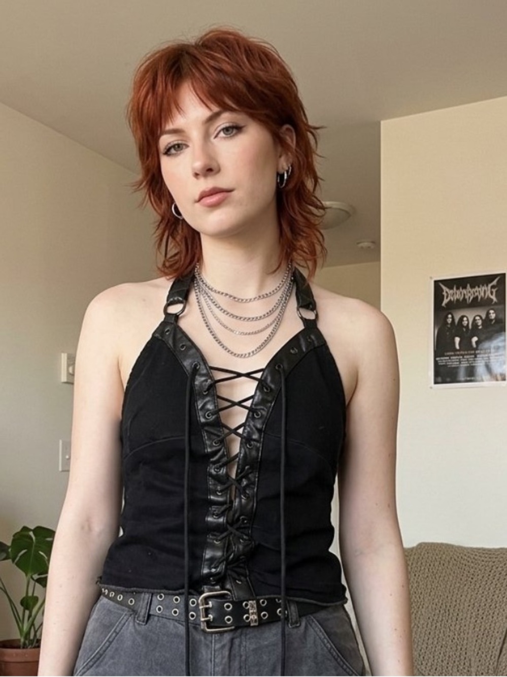 Killstar Black Lace-Up Halter Camisole